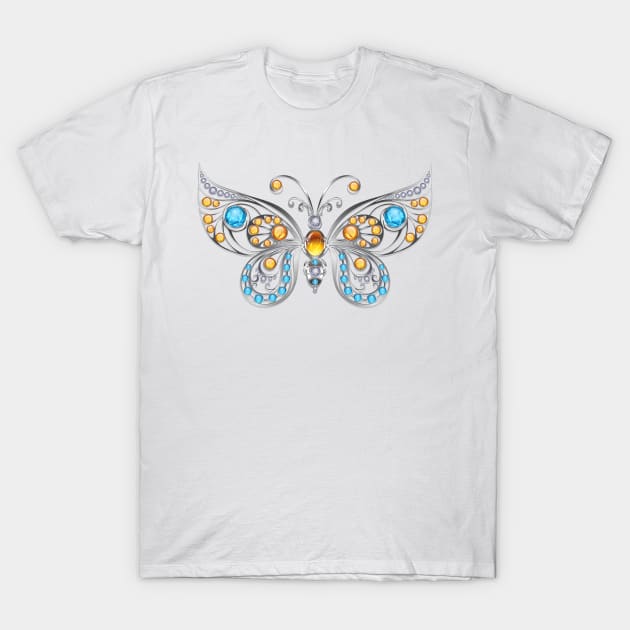 Silver Butterfly with Amber T-Shirt by Blackmoon9